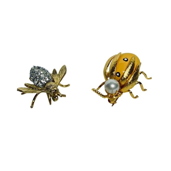 Vintage Gold Tone Bee And Ladybug Pins (6074) - Picture 1 of 5